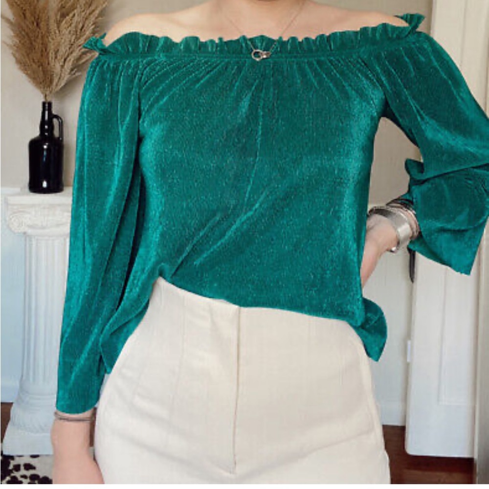 J.O.A. Emerald Green/Teal‎ Off The Shoulder Top